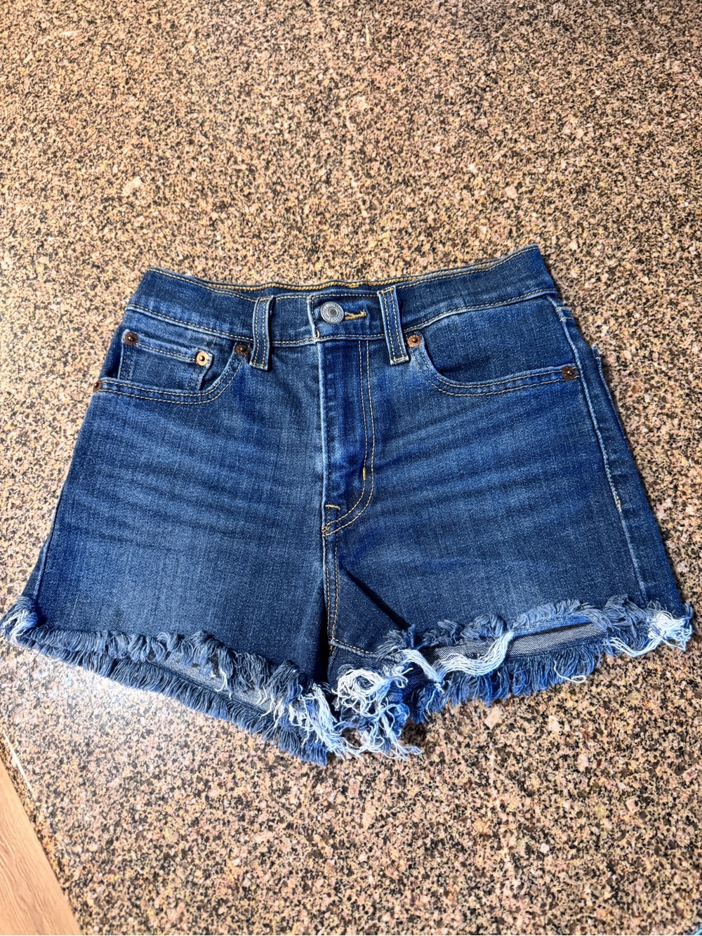 Levi's Dark Blue Denim Cutoff Shorts with Frayed Hem
